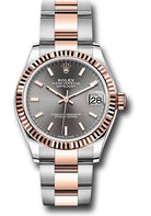Rolex Steel and Everose Gold Datejust 31 Watch - Fluted Bezel - Dark Rhodium Index Dial - Oyster Bracelet - 278271 dkrhio