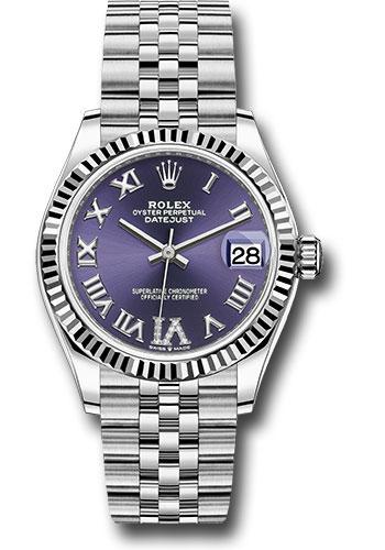 Rolex Steel and White Gold Datejust 31 Watch - Fluted Bezel - Aubergine Roman Diamond 6 Dial - Jubilee Bracelet - 278274 Purple Dial