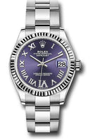 Rolex Steel and White Gold Datejust 31 Watch - Fluted Bezel - Aubergine Roman Diamond 6 Dial - Oyster Bracelet - 278274 Purple Dial