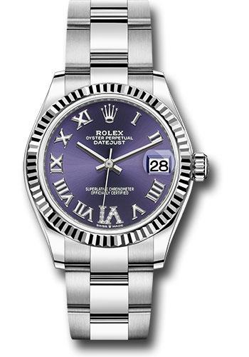 Rolex Steel and White Gold Datejust 31 Watch - Fluted Bezel - Aubergine Roman Diamond 6 Dial - Oyster Bracelet - 278274 Purple Dial