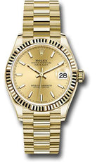 Rolex Yellow Gold Datejust 31 Watch - Fluted Bezel - Champagne Index Dial - President Bracelet - 278278 chip