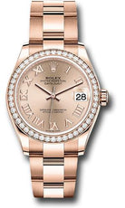 Rolex Everose Gold Datejust 31 Watch - Diamond Bezel - Rose Roman Dial - Oyster Bracelet - 278285RBR rsro