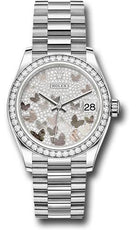 Rolex White Gold Datejust 31 Watch - Diamond Bezel - Diamond Paved Butterfly Dial - President Bracelet - 278289RBR pmopbp