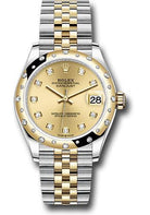 Rolex Steel and Yellow Gold Datejust 31 Watch - Domed Diamond Bezel - Champagne Diamond Dial - Jubilee Bracelet - 278343 chdj