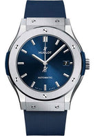 Hublot Classic Fusion Titanium Blue Watch - 45 mm - Blue Dial - Blue Lined Rubber Strap-511.NX.7170.RX
