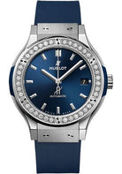 Hublot Classic Fusion Titanium Blue Diamonds Watch - 38 mm - Blue Dial - Blue Lined Rubber Strap-565.NX.7170.RX.1204