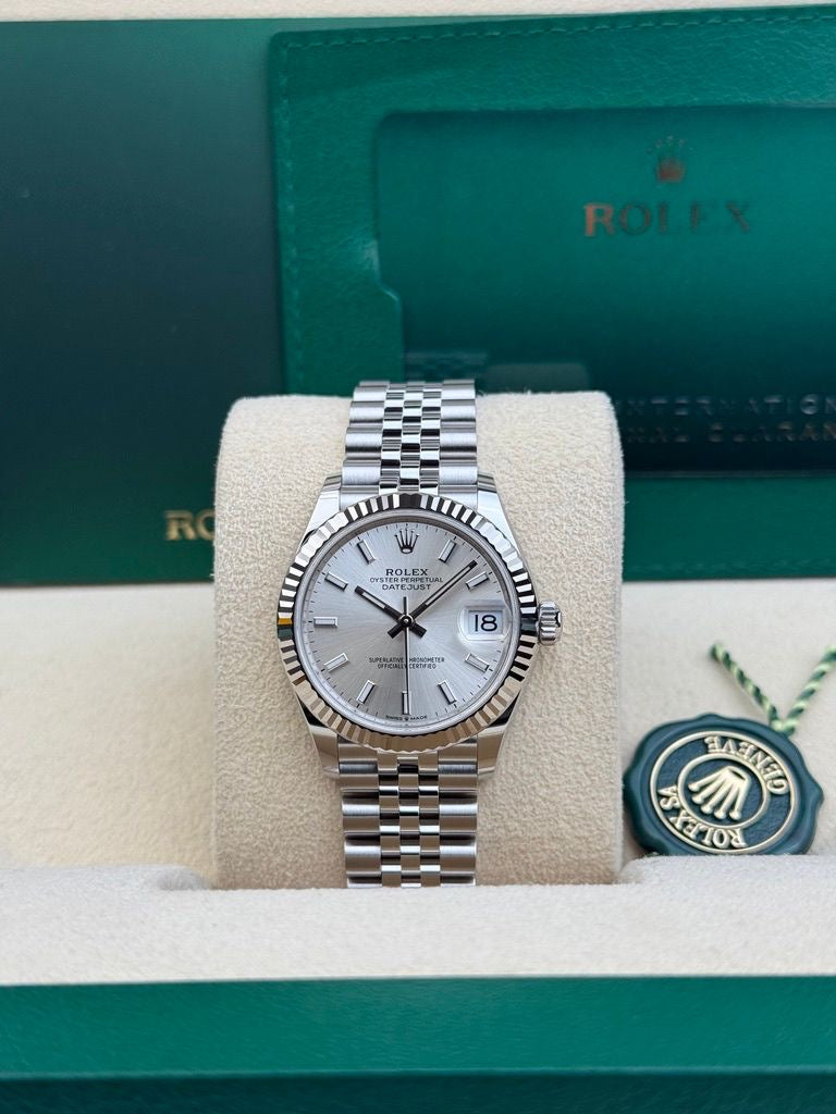 Rolex Steel and White Gold Datejust 31 Watch - Fluted Bezel - Silver Index Dial - Jubilee Bracelet - 278274 sij