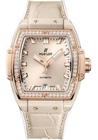 Hublot Spirit of Big Bang Beige Ceramic King Gold Diamonds Watch - 39 mm - Beige Dial - White Rubber and Beige Alligator Strap-665.CZ.898B.LR.1204