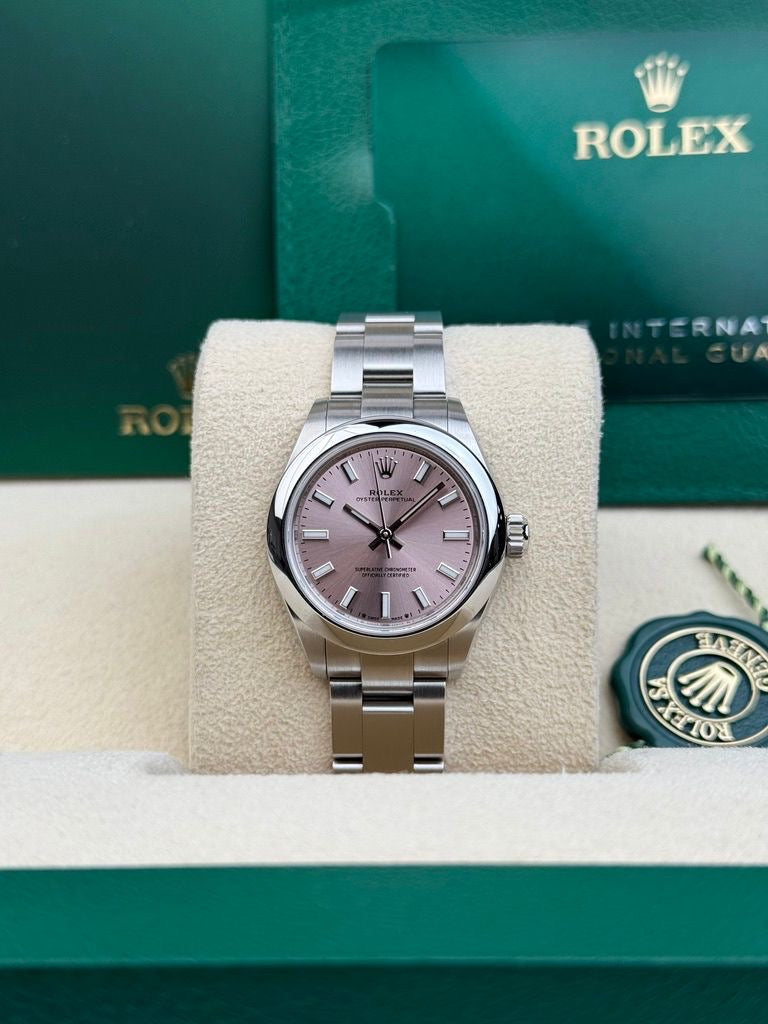 Rolex Oyster Perpetual 28 Watch - Domed Bezel - Pink Index Dial - Oyster Bracelet - 2020 Release - 276200 pio