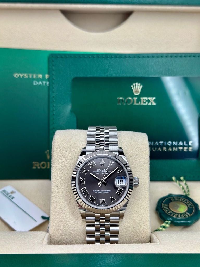 Rolex Steel and White Gold Datejust 31 Watch - Fluted Bezel - Dark Grey Roman Dial - Jubilee Bracelet - 278274 dkgrj