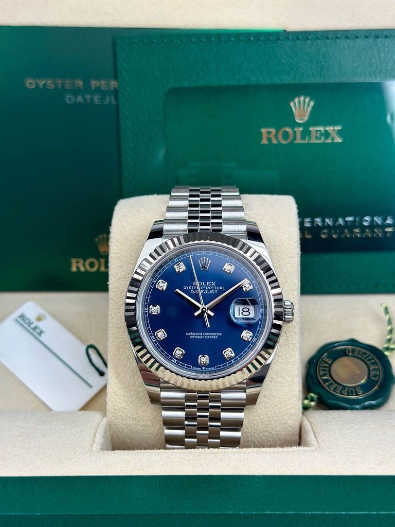 Rolex Steel and White Gold Rolesor Datejust 41 Watch - Fluted Bezel - Blue Diamond Dial - Jubilee Bracelet - 126334 bldj