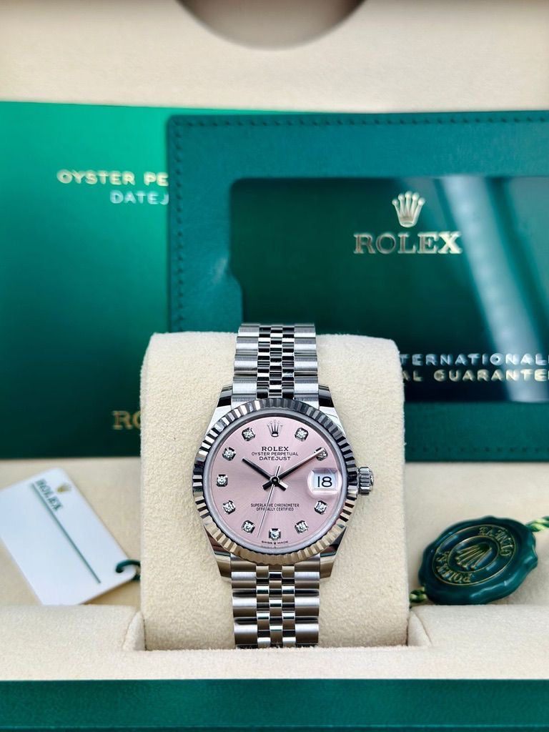 Rolex Steel and White Gold Datejust 31 Watch - Fluted Bezel - Pink Diamond Dial - Jubilee Bracelet - 278274 pdj