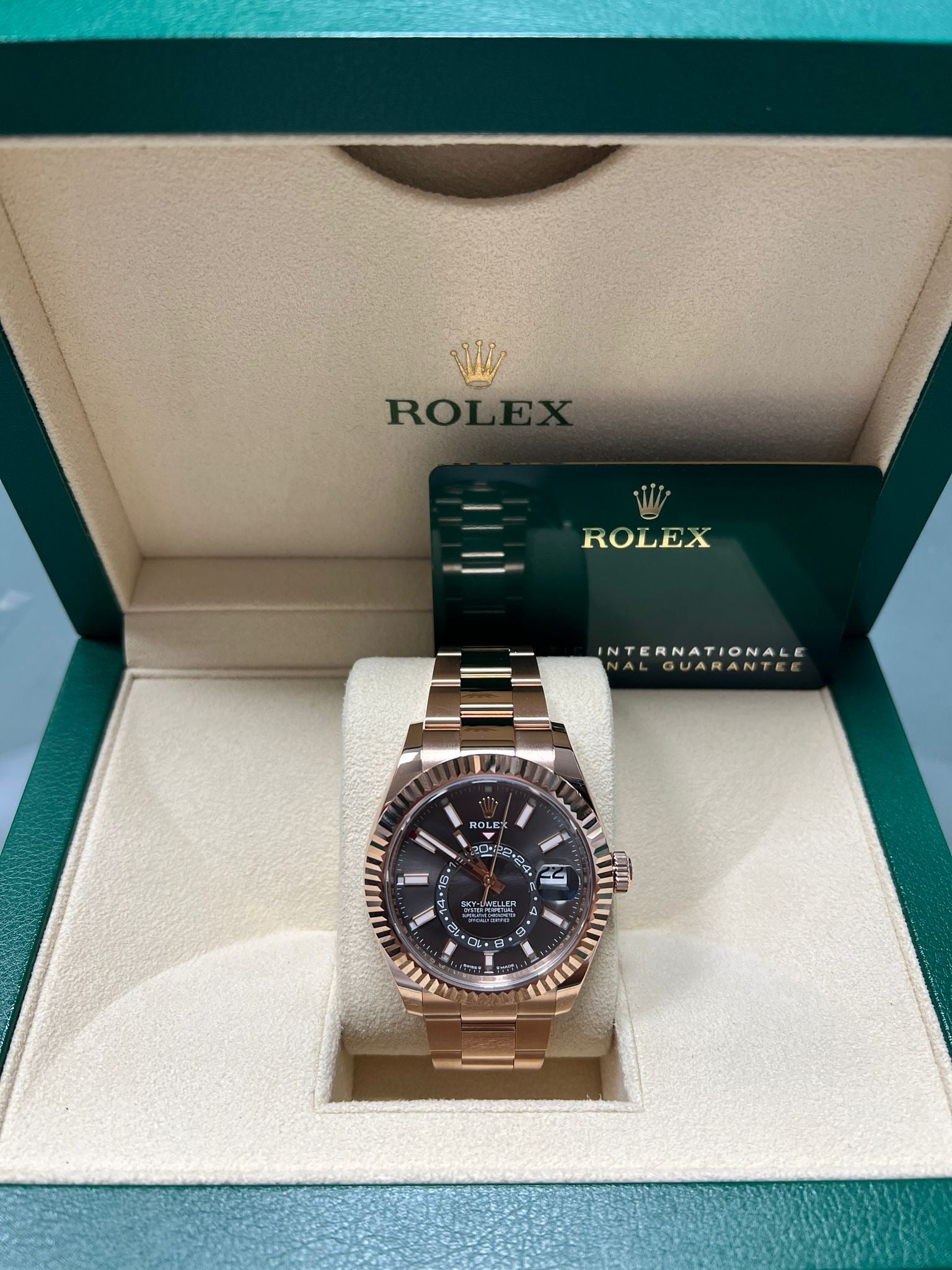 Rolex Sky Dweller 42 Slate Dial Rose Gold Oyster Mens Watch 336935 Rhodium Dial