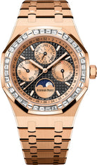 Audemars Piguet Royal Oak Perpetual Calendar Rose Pink Gold Black Dial Diamond Bezel 26614OR.ZZ.1220OR.01