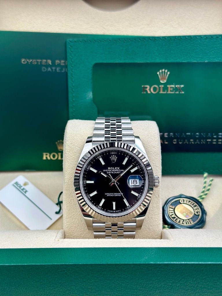 Rolex Steel and White Gold Rolesor Datejust 41 Watch - Fluted Bezel - Black Index Dial - Jubilee Bracelet - 126334 bkij