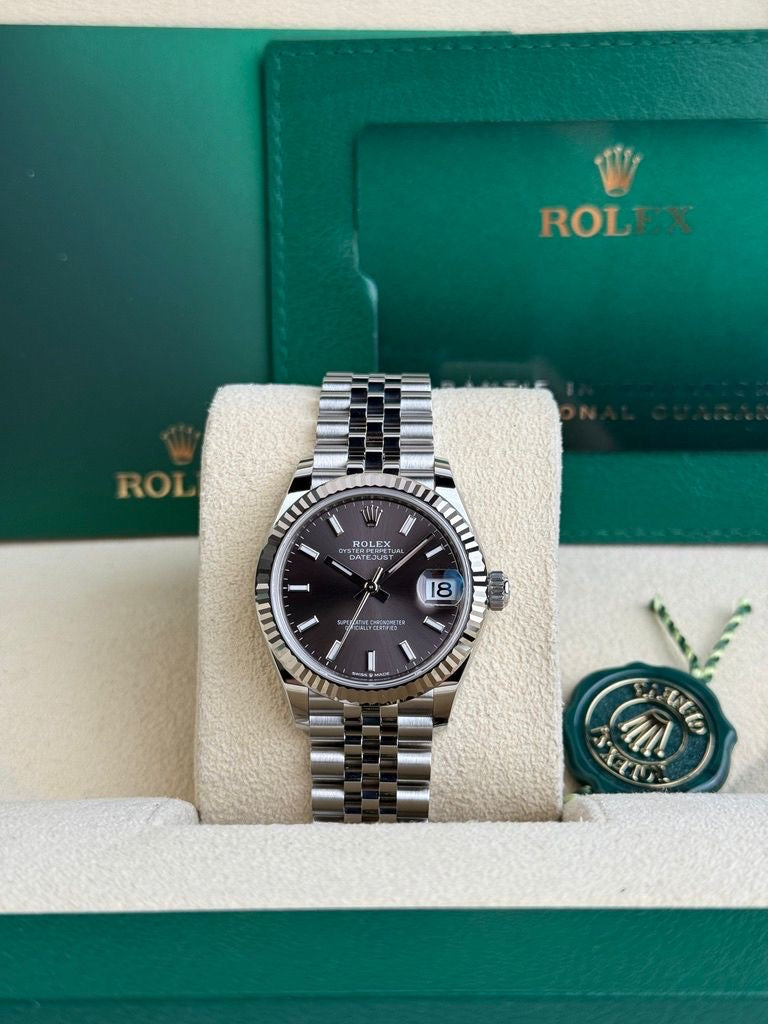 Rolex Steel and White Gold Datejust 31 Watch - Fluted Bezel - Dark Grey Index Dial - Jubilee Bracelet - 278274 dkgij