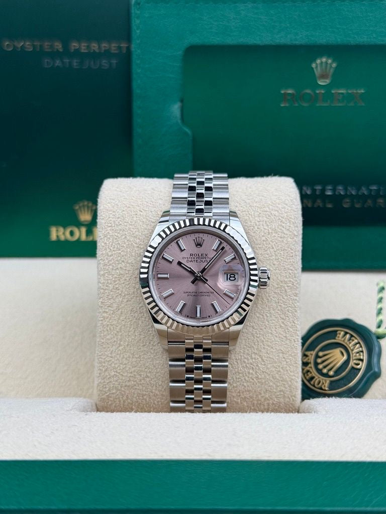 Rolex Steel and White Gold Rolesor Lady-Datejust 28 Watch - Fluted Bezel - Pink Index Dial - Jubilee Bracelet - 279174 pij