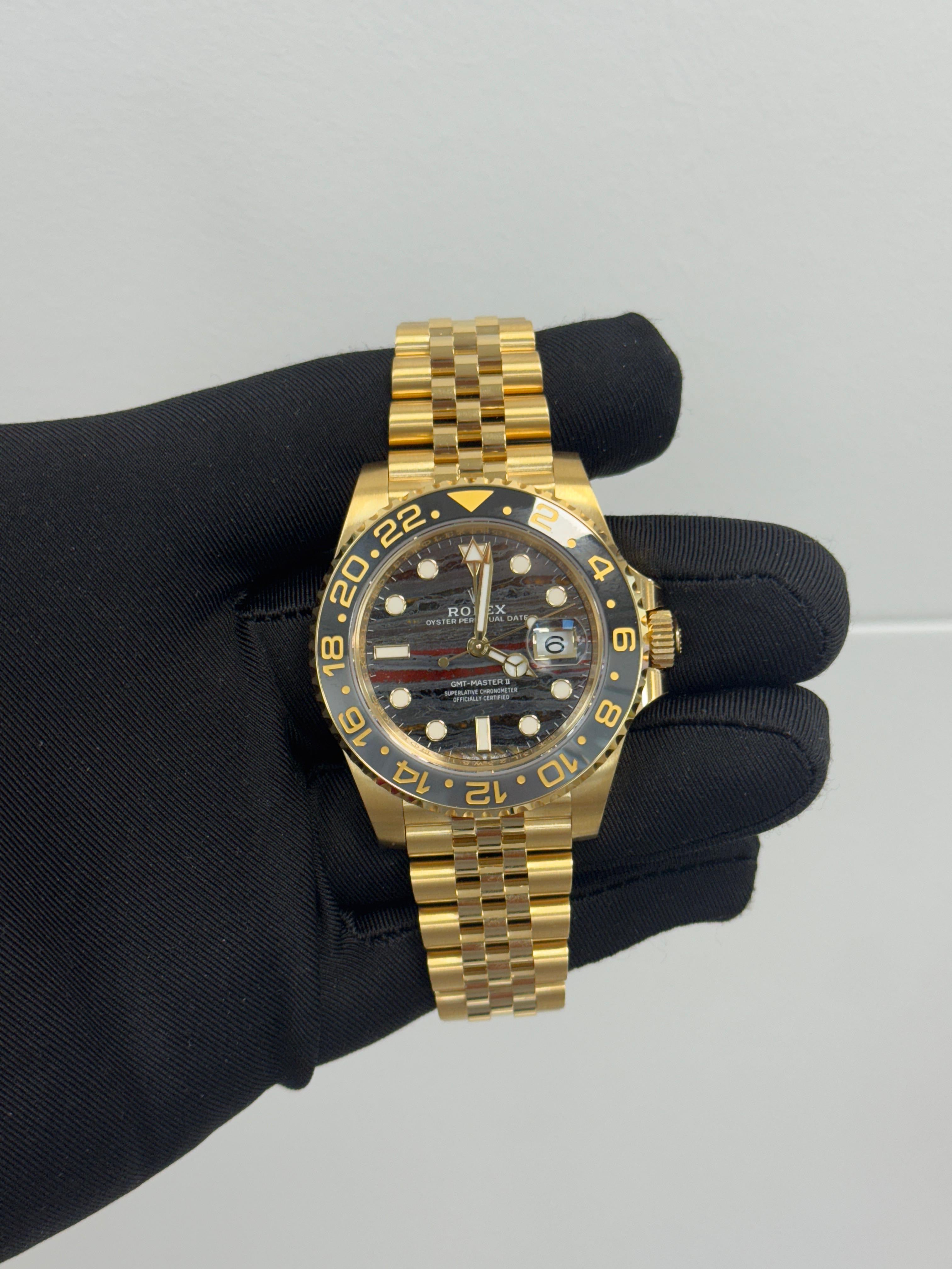 Rolex GMT-Master II 40mm Yellow Gold Tiger Iron Dial Cerachrom Bezel Oyster Bracelet - 126718GRNR - 2025