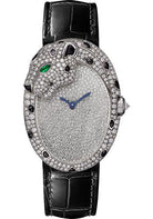 Cartier Panthere Lovee Watch - White Gold Diamond Case - Diamond-Set Shagreen Dial - Black Alligator Strap - HPI01352