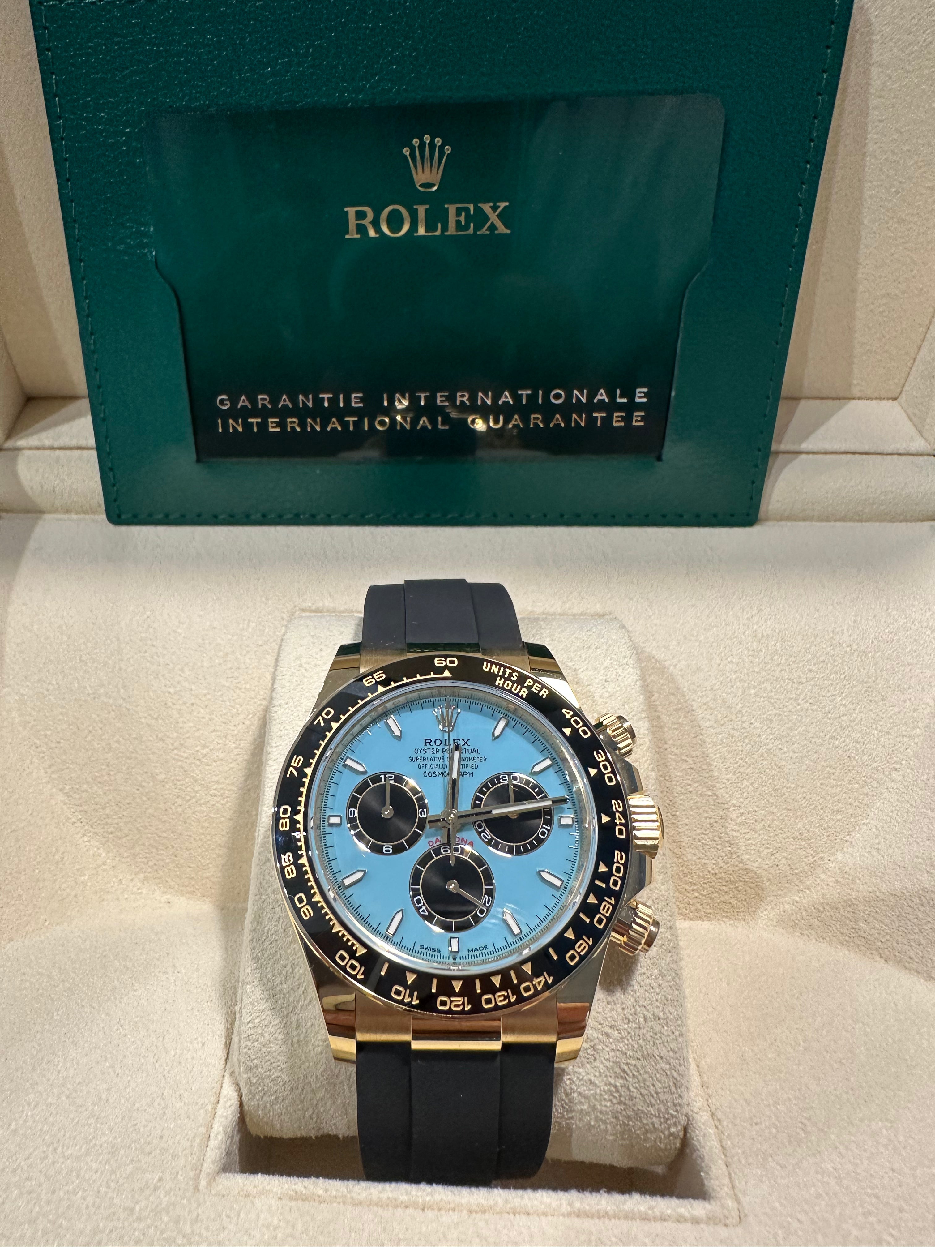 Rolex Cosmograph Daytona 40mm Yellow Gold Turquoise Blue Black Dial Cerachrom Bezel Oysterflex Bracelet - 126518LN - 2025