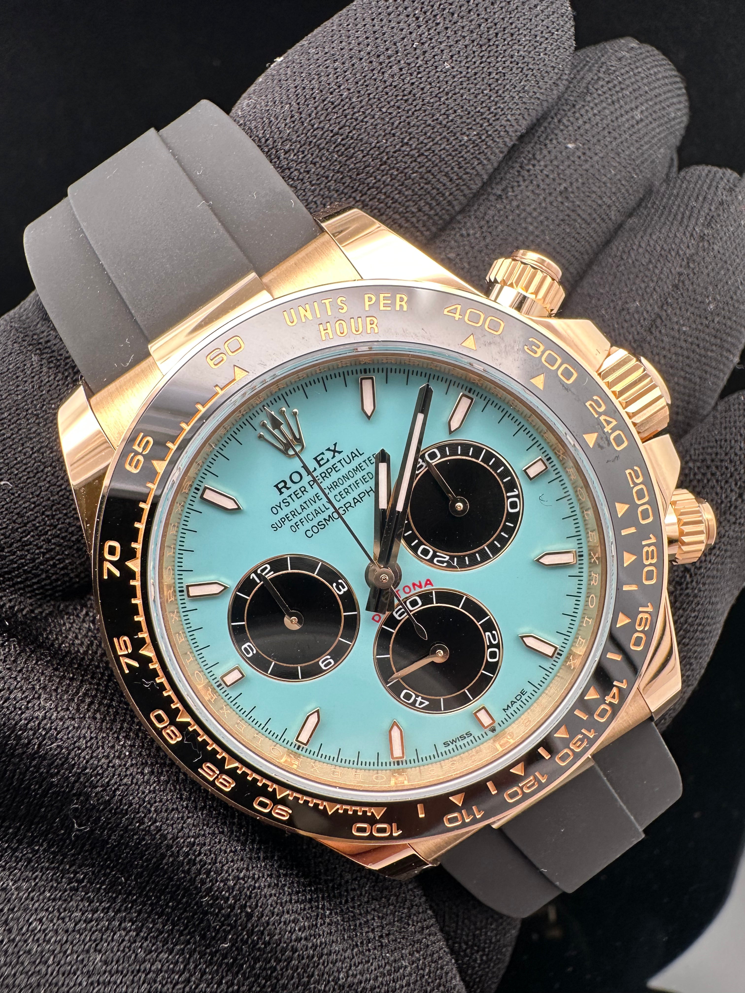 Rolex Cosmograph Daytona 40mm Yellow Gold Turquoise Blue Black Dial Cerachrom Bezel Oysterflex Bracelet - 126518LN - 2025