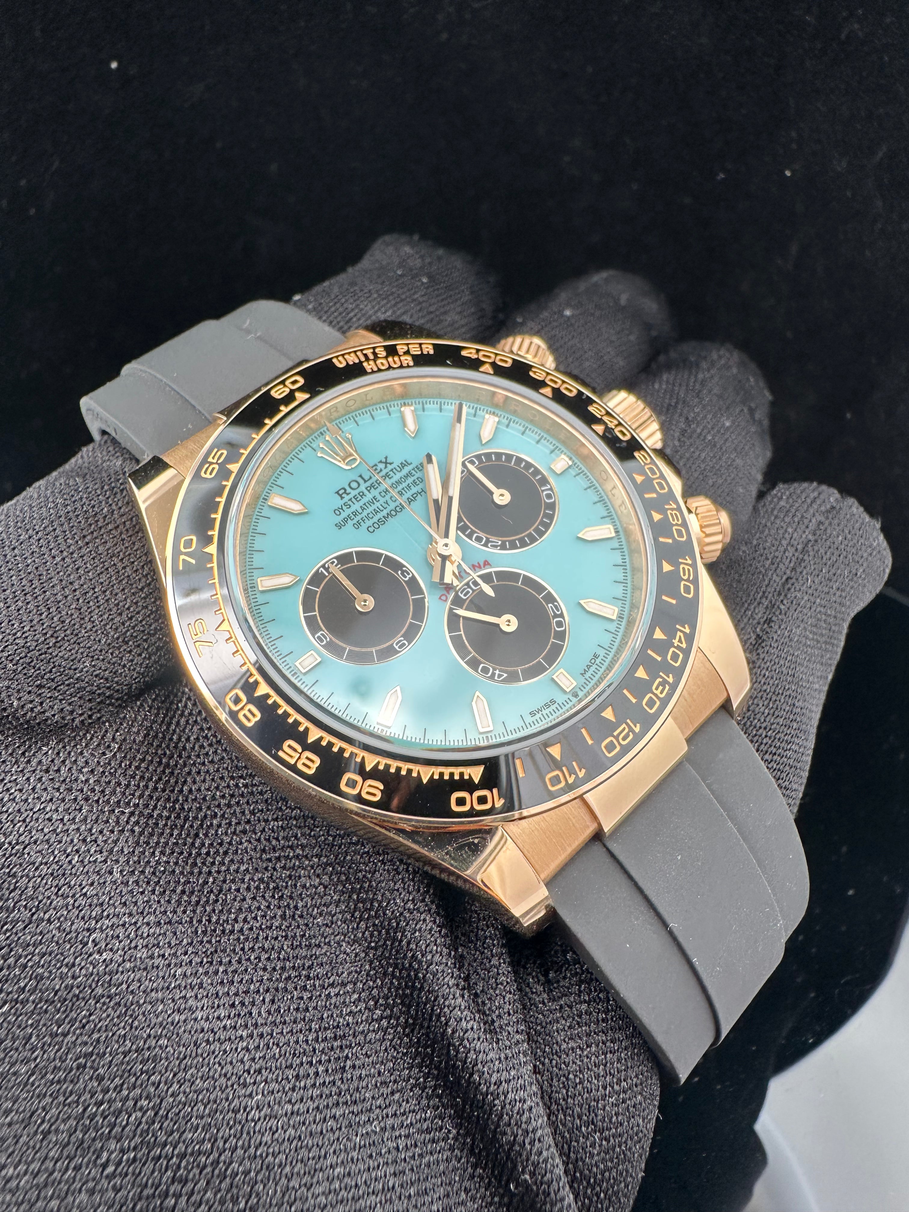 Rolex Cosmograph Daytona 40mm Yellow Gold Turquoise Blue Black Dial Cerachrom Bezel Oysterflex Bracelet - 126518LN - 2025