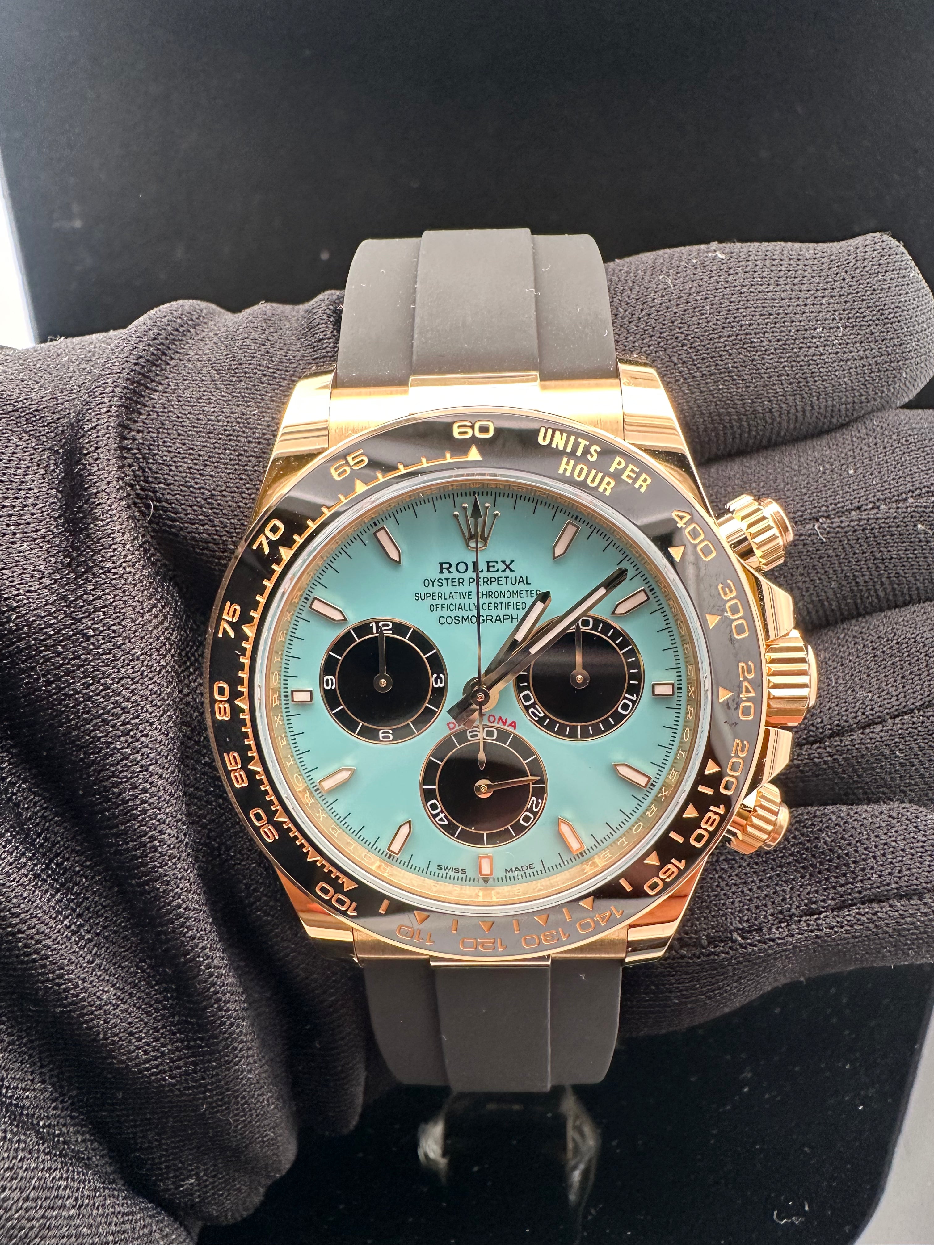 Rolex Cosmograph Daytona 40mm Yellow Gold Turquoise Blue Black Dial Cerachrom Bezel Oysterflex Bracelet - 126518LN - 2025