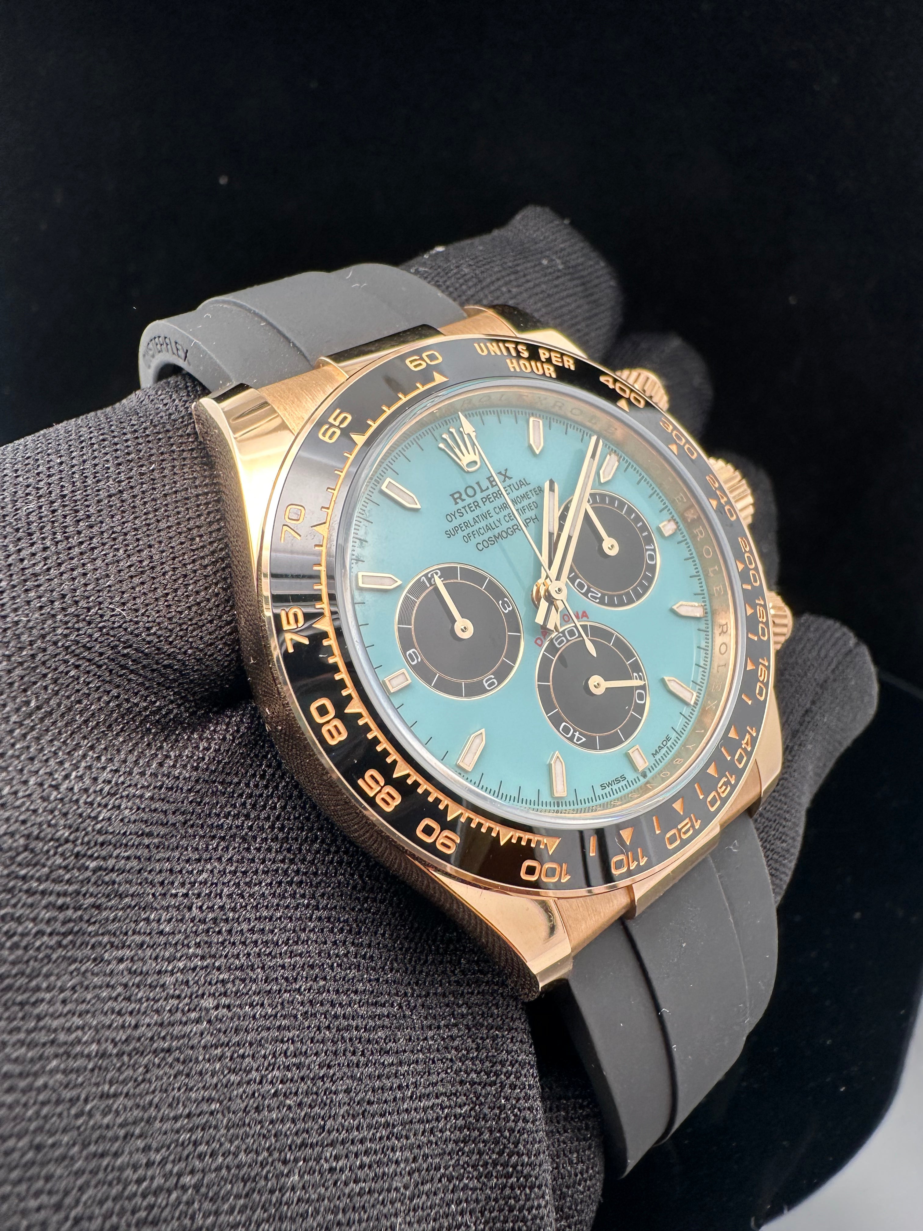Rolex Cosmograph Daytona 40mm Yellow Gold Turquoise Blue Black Dial Cerachrom Bezel Oysterflex Bracelet - 126518LN - 2025