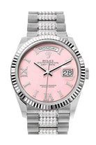 Rolex Day-Date 36 Pink Opal Diamond Dial Fluted Bezel White Gold Diamond President Watch 128239