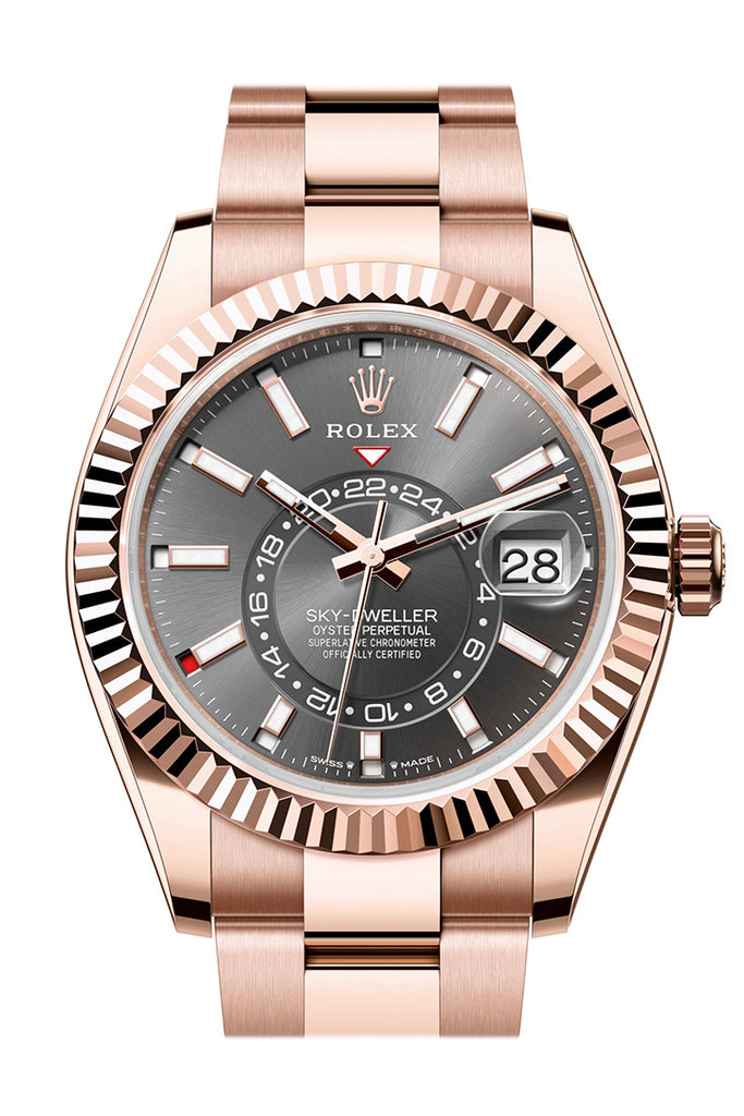 Rolex Sky Dweller 42 Slate Dial Rose Gold Oyster Mens Watch 336935 Rhodium Dial