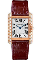 Cartier Tank Anglaise Watch - 34.7 mm Pink Gold Case - Diamond Bezel - Diamond Dial - Bordeaux Alligator Strap - WT100029