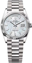 Rolex Day-Date 36 36mm White MOP Diamond-Set Dial Fluted Bezel President Bracelet - 128239 | 2024 Model