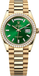 Rolex Day-Date 36 36mm Bright Green Diamond-Set Dial Diamond-Set Bezel President Bracelet - 128348RBR
