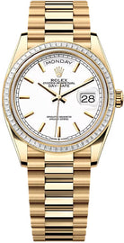 Rolex Day-Date 36 36mm White Stick Dial Diamond-Set Bezel President Bracelet - 128398TBR | 2024 Model