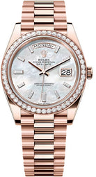 Rolex Day-Date 40 40mm White MOP Diamond Set Dial Diamond Set Bezel President Bracelet - 228345RBR | 2024 Model